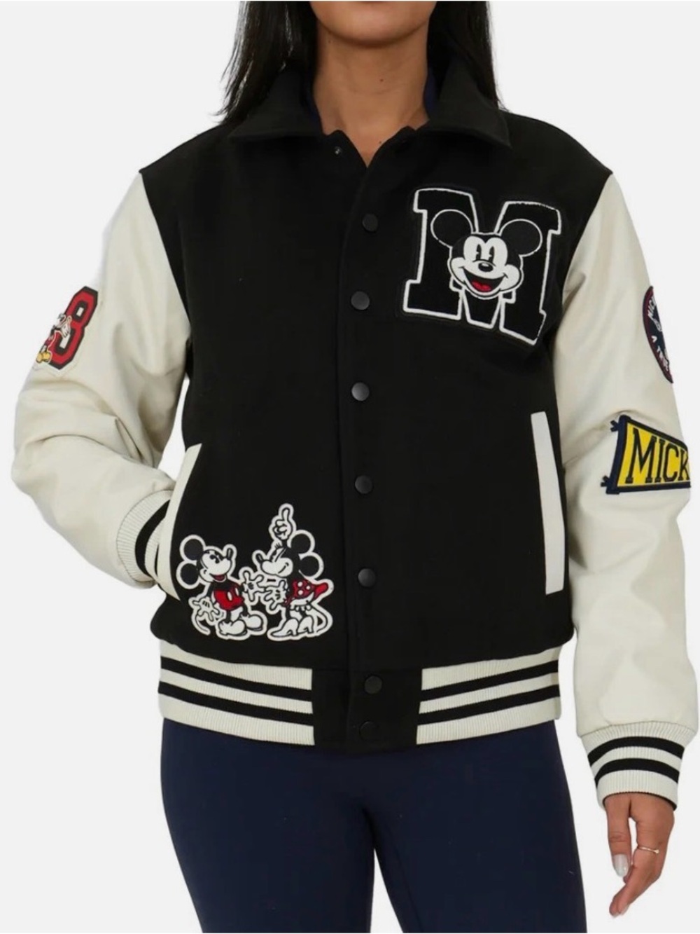 NEW Mickey Mouse Disney Varsity Letterman Jacket Unisex Men’s M Women’s L Black